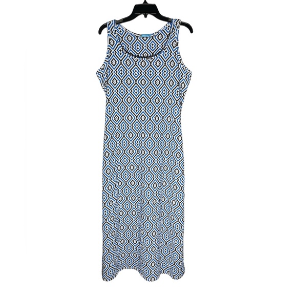J McLaughlin Catalina Cloth Dress Womens Medium Sleeveless Midi Geo Print Blue - Picture 1 of 5